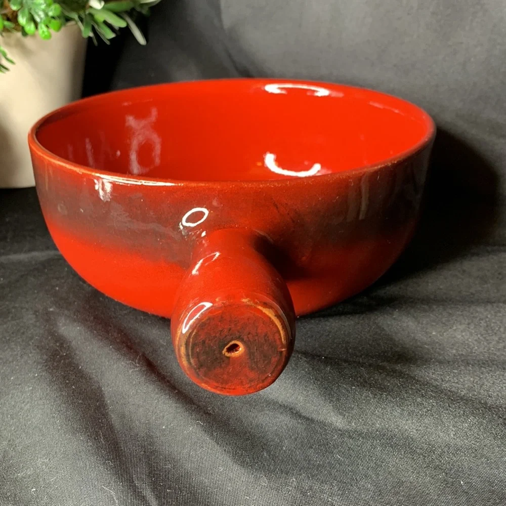 Large round Rustic red terracotta casserole dish with handle made in Italy